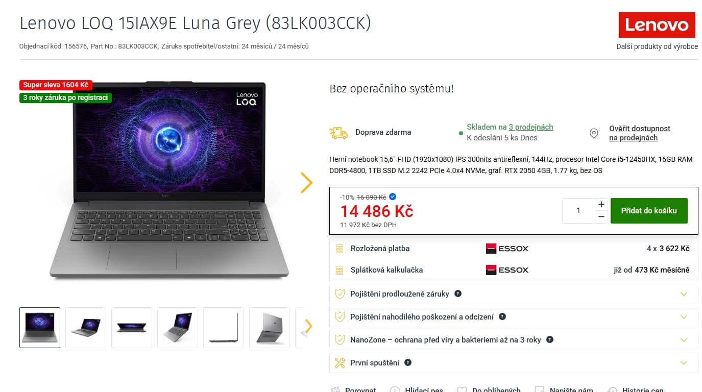 Lenovo i5 4,4GHz, 16/1000, 4GB Nvidia, 15,6"