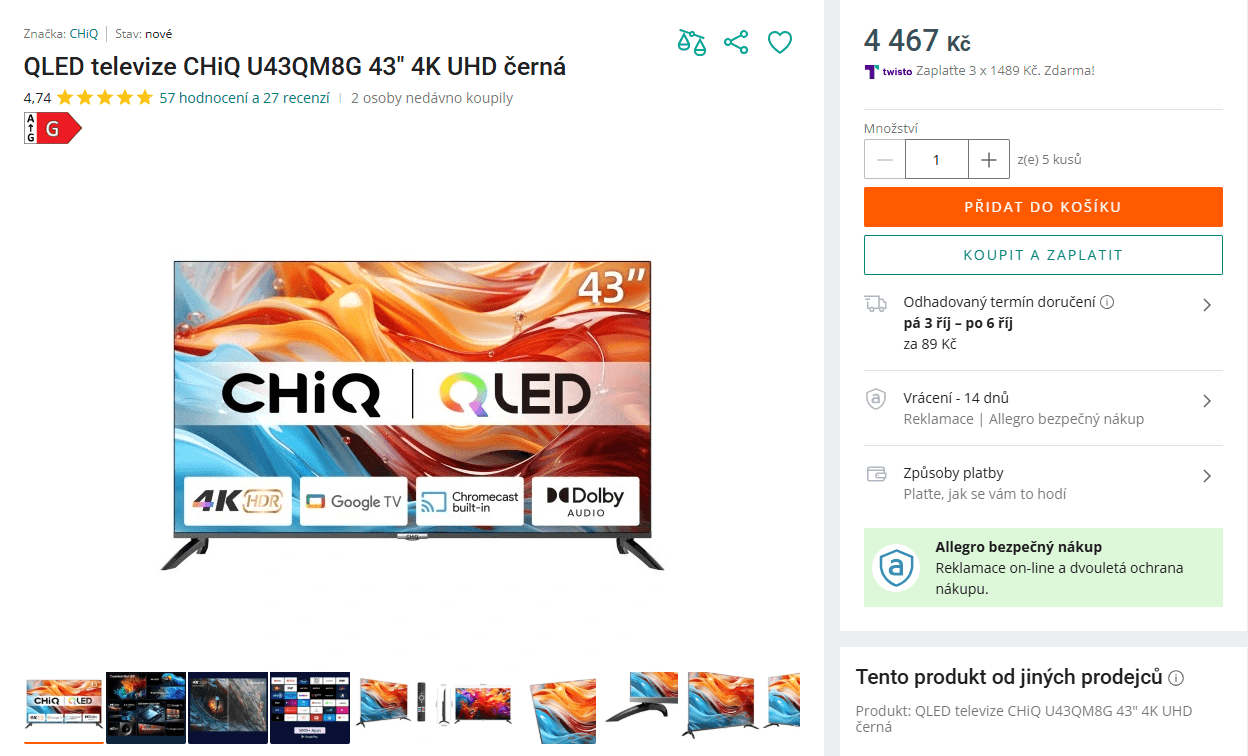 QLED Google TV, 109 cm, ChiQ