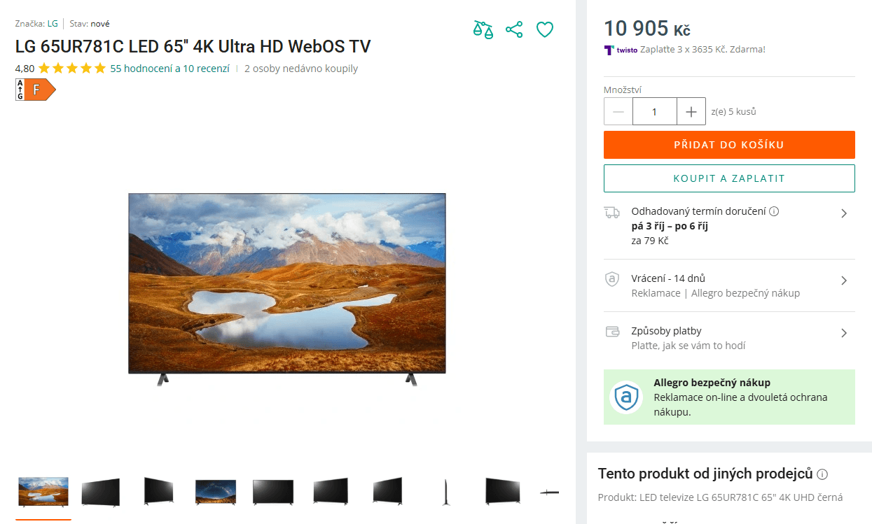 4K Smart TV 165 cm, LG