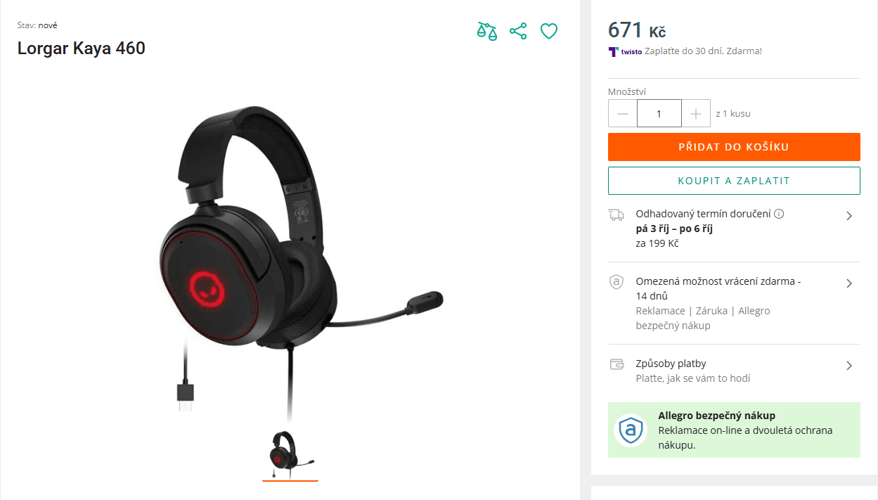 Herní sluchátka Lorgar Kaya, RGB