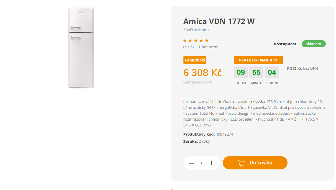 Lednice s mrazákem Amica 177 cm