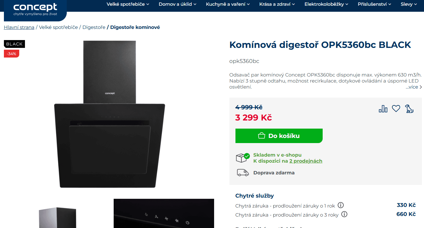 Digestoř komínová Concept, 60 cm, recirkulace