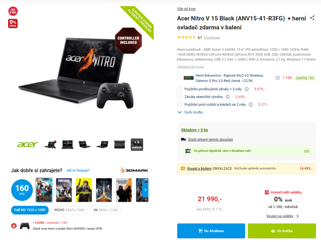 Acer 4,5GHz, 16/1000GB, 6GB Nvidia, 15,6"