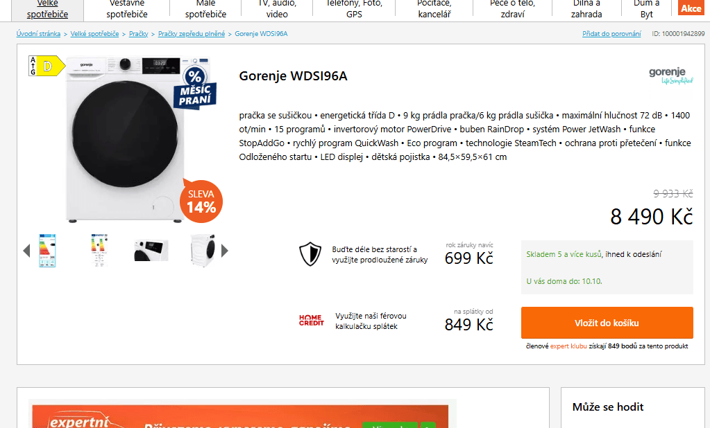 Pračka sušička Gorenje 9/6, 1400, pára