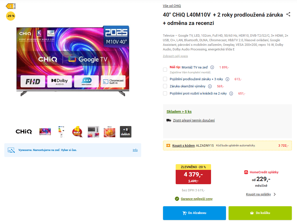 Full HD Smart TV, Google, 102 cm, ChiQ