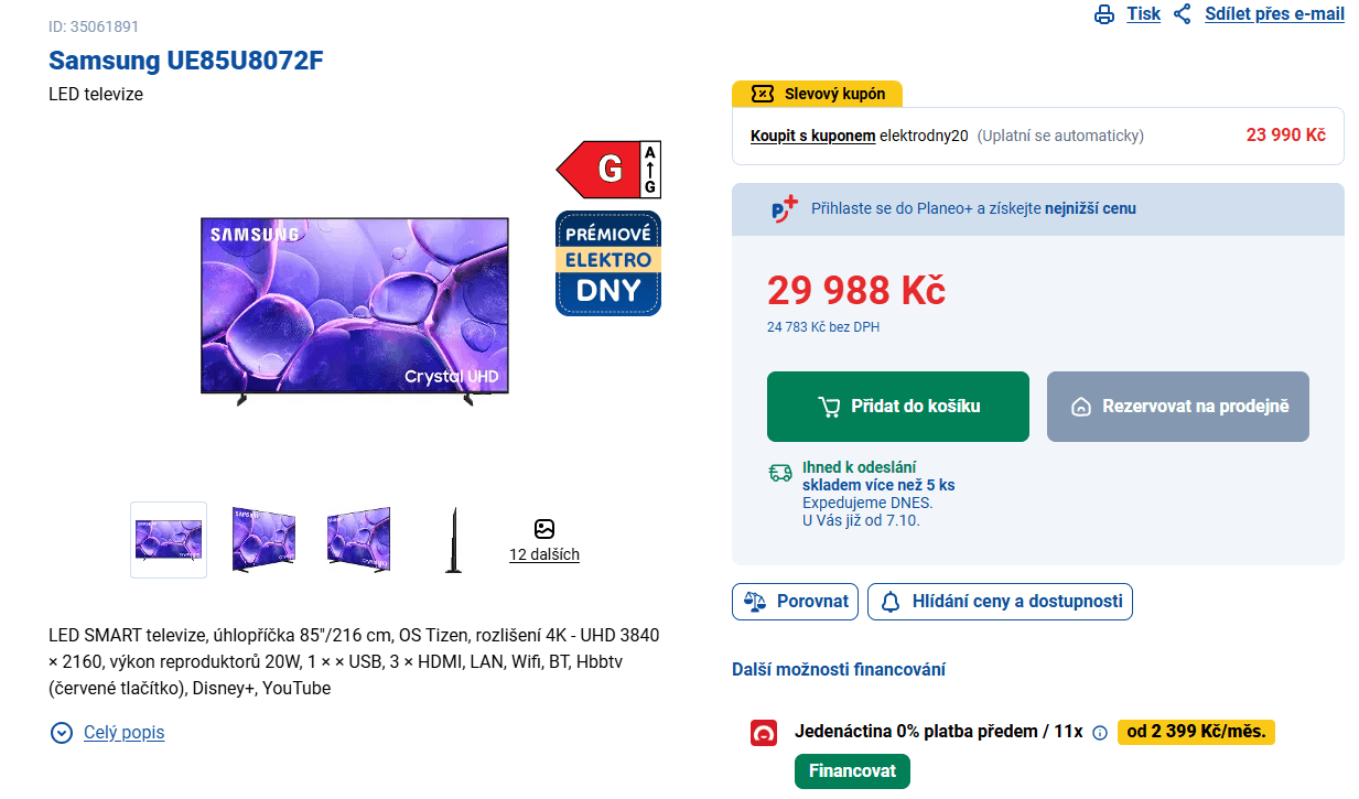 4K TV 216 cm Samsung 
