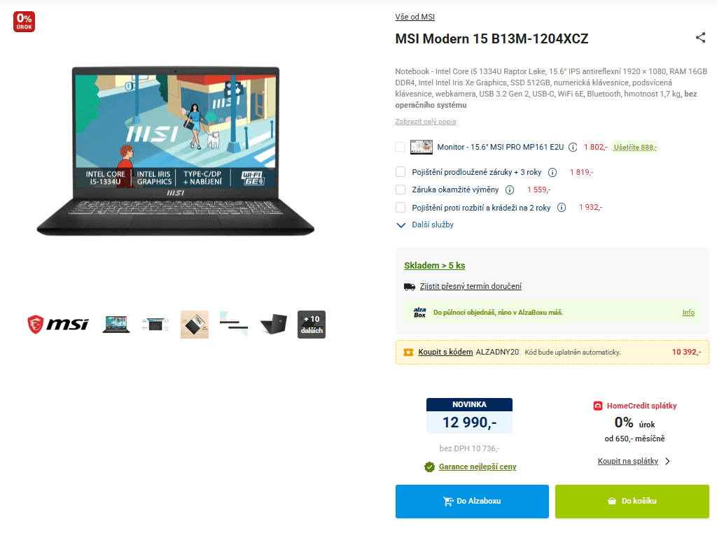 MSI i5 4,6GHz, 16/512 GB, 15,6"
