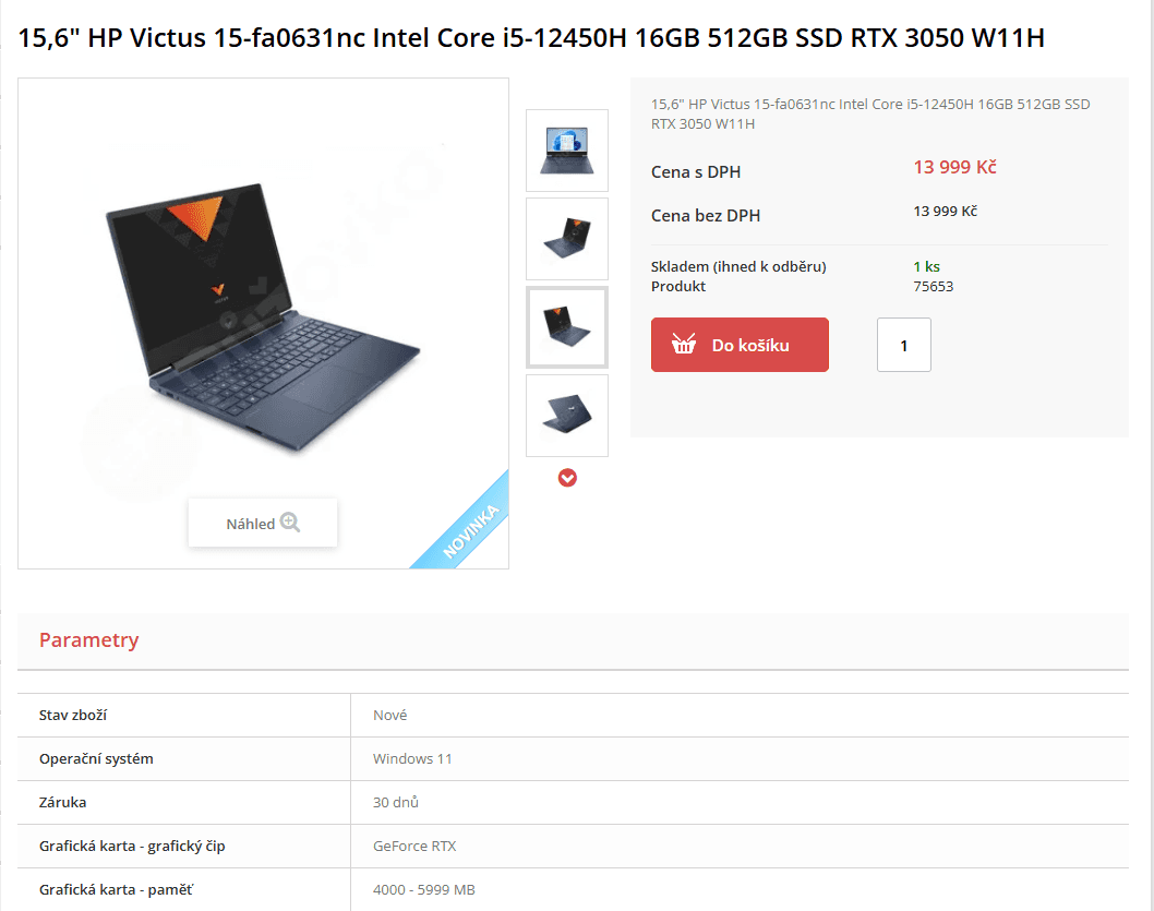 HP i5 4,4GHz, 16GB RAM, 4GB Nvidia, 2,29kg