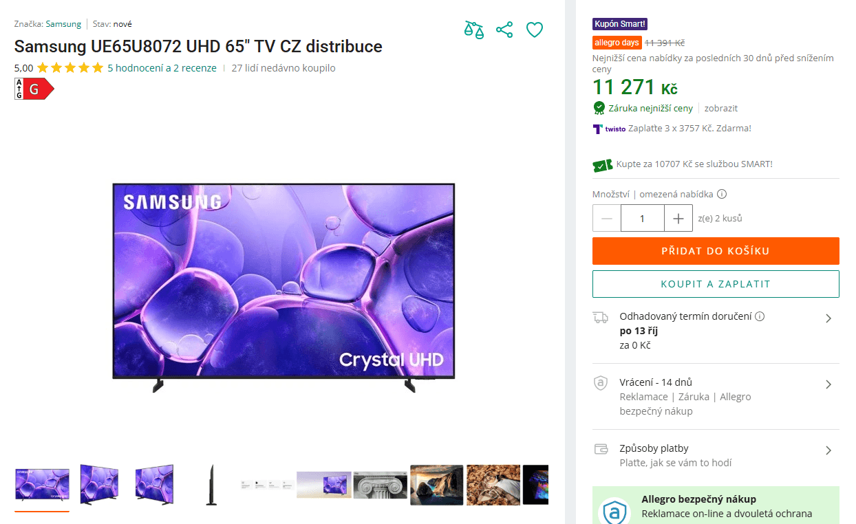 4K Smart TV 164 cm Samsung