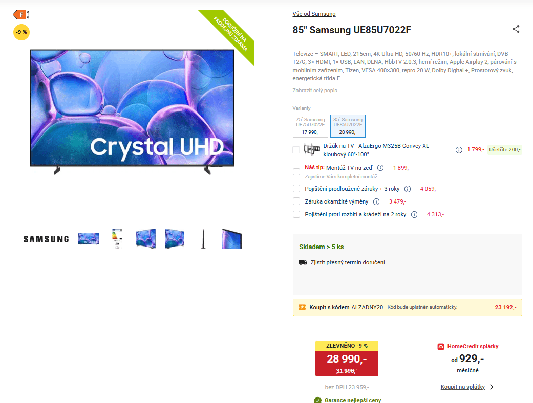 4K Smart TV, HDR, 215 cm, Samsung