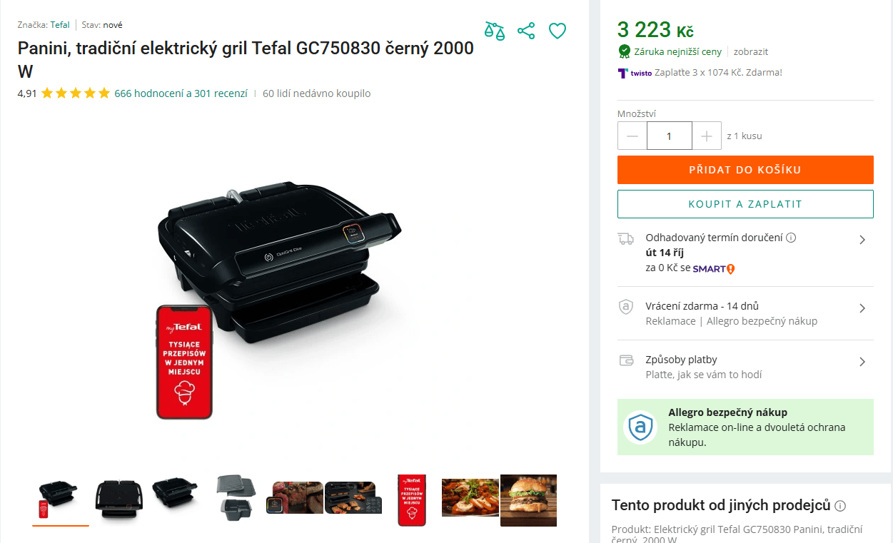 El. gril Tefal OptiGrill Elite 30x20 cm, 12prg