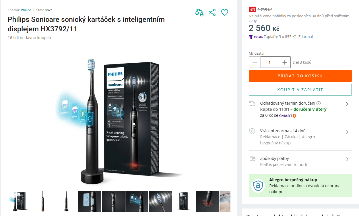 El. kartáček Philips Sonicare, 5 režimů, 31000