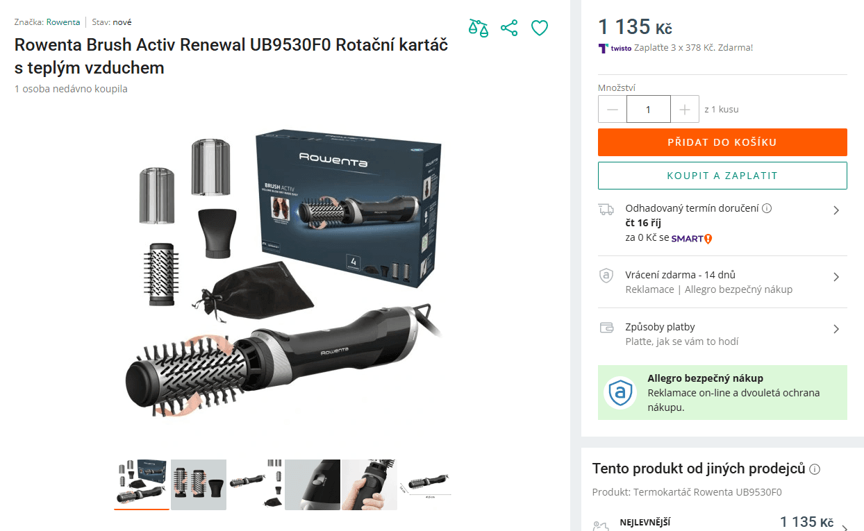Rotační kartáč s teplým vzduchem Rowenta