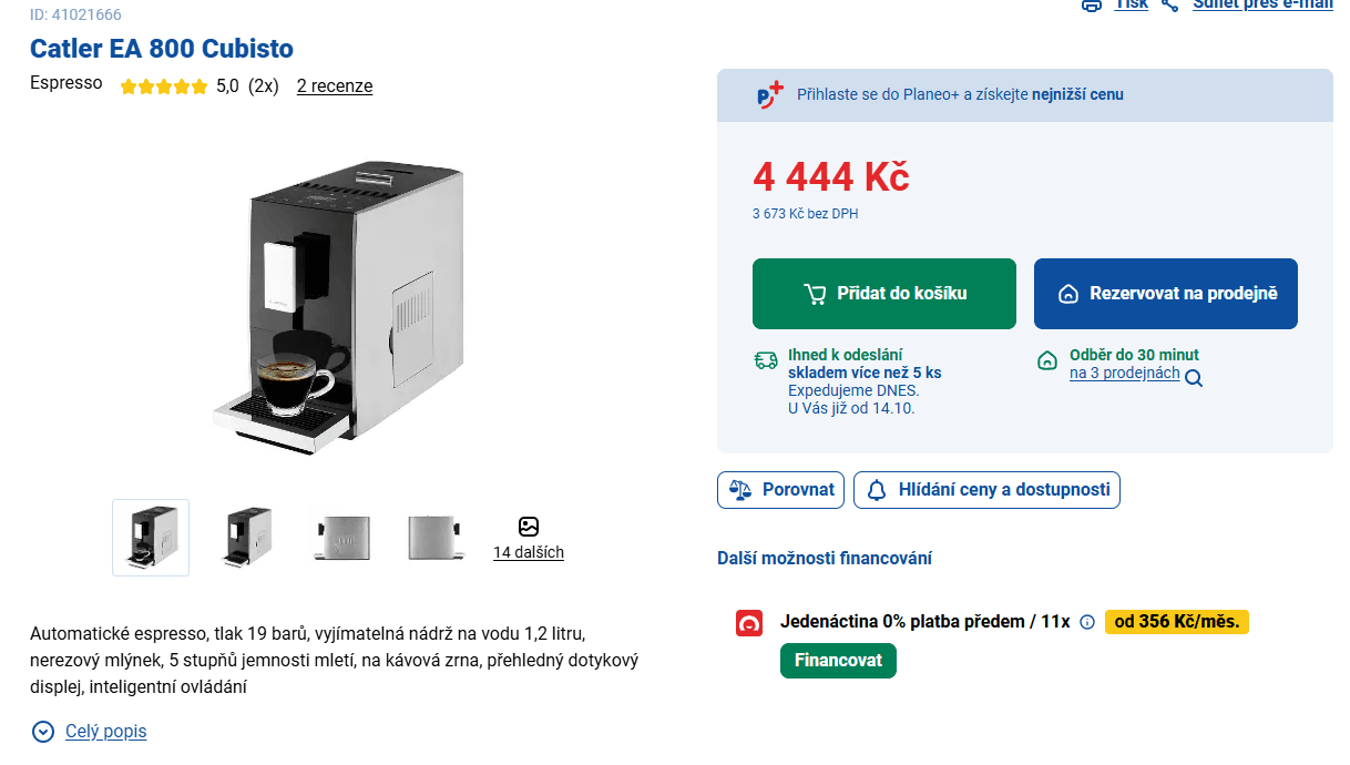 Automatický kávovar s mlýnkem Catler, 19 bar