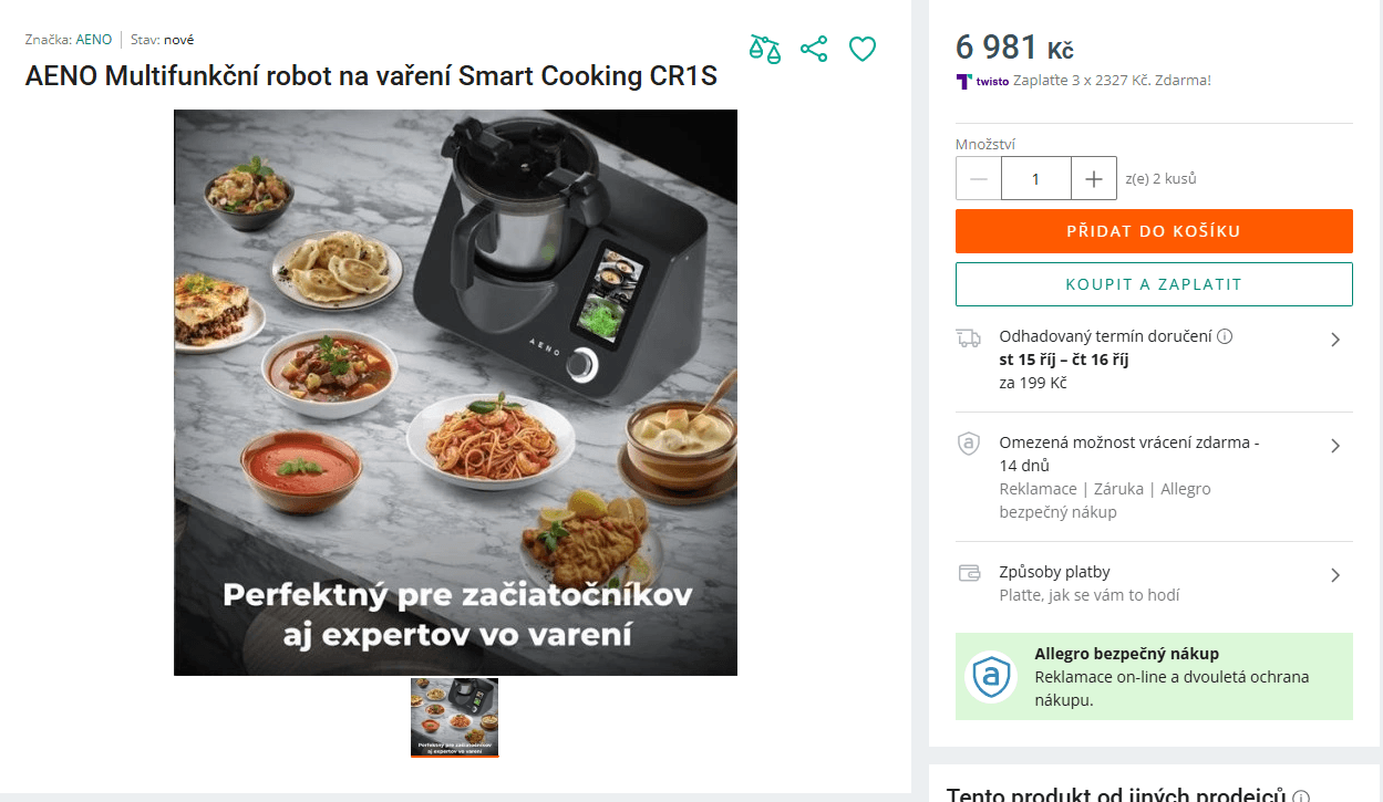 Varný robot Aeno 3,5 l., wifi, recepty