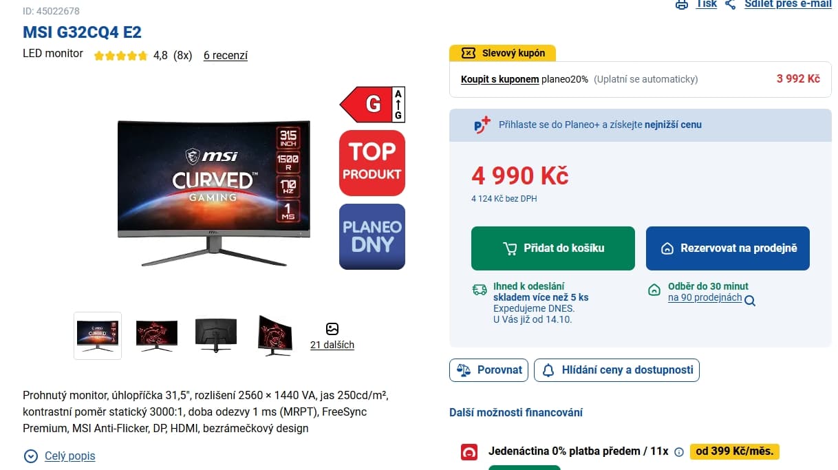 Herní prohnutý PC monitor MSI 32"