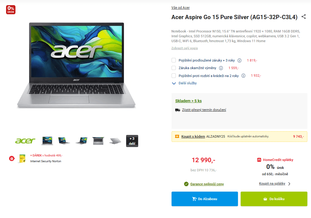 Acer 3,6GHz, 16/512GB, 15,6", W11