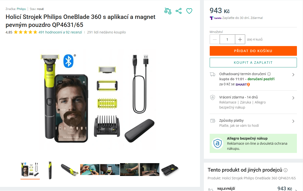 Holící strojek Philips OneBlade Pro 360