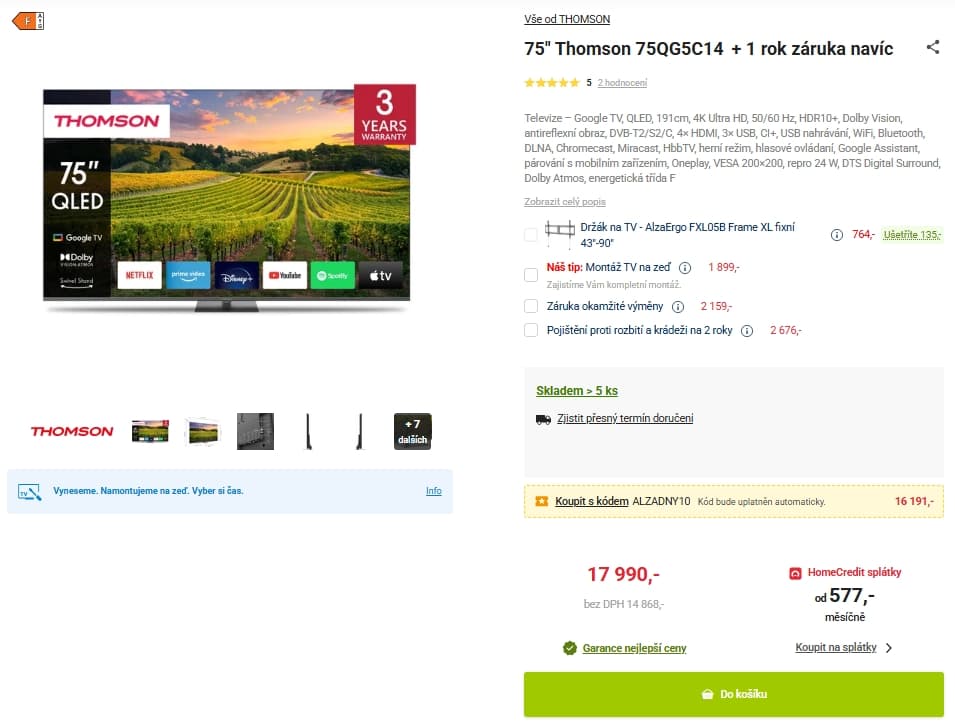4K QLED Google Atmos TV, 191cm, Thomson
