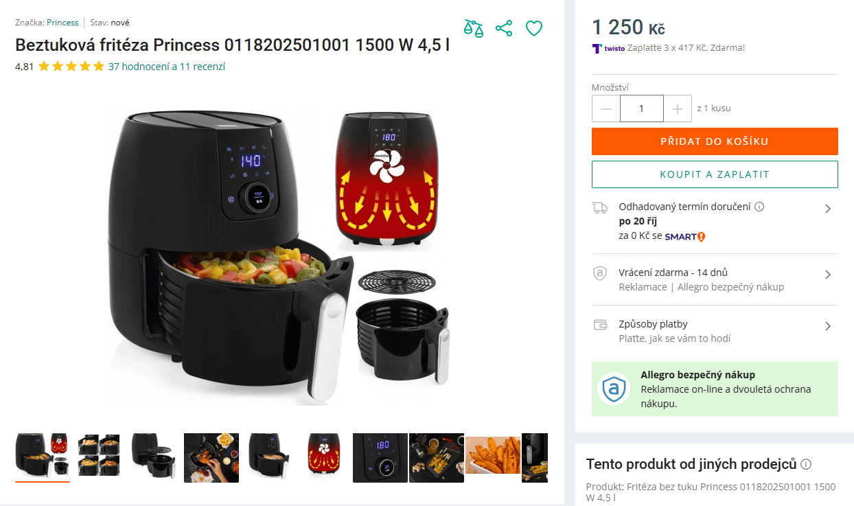 Horkovzdušná fritéza Princess 4,5 l