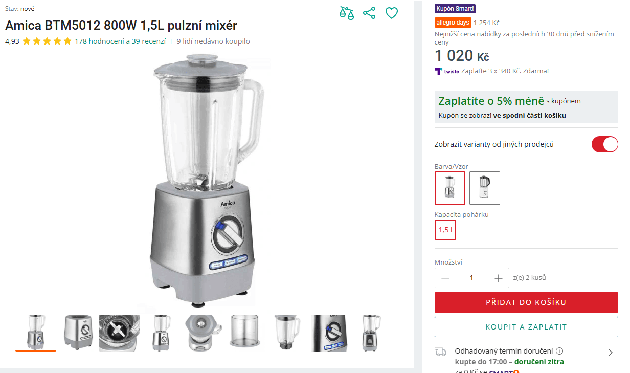 Pulzní mixér Amica 1,5 l.
