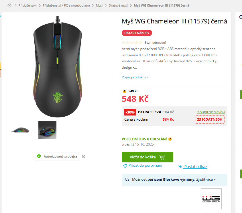 Herní myš WG Chameleon III, RGB
