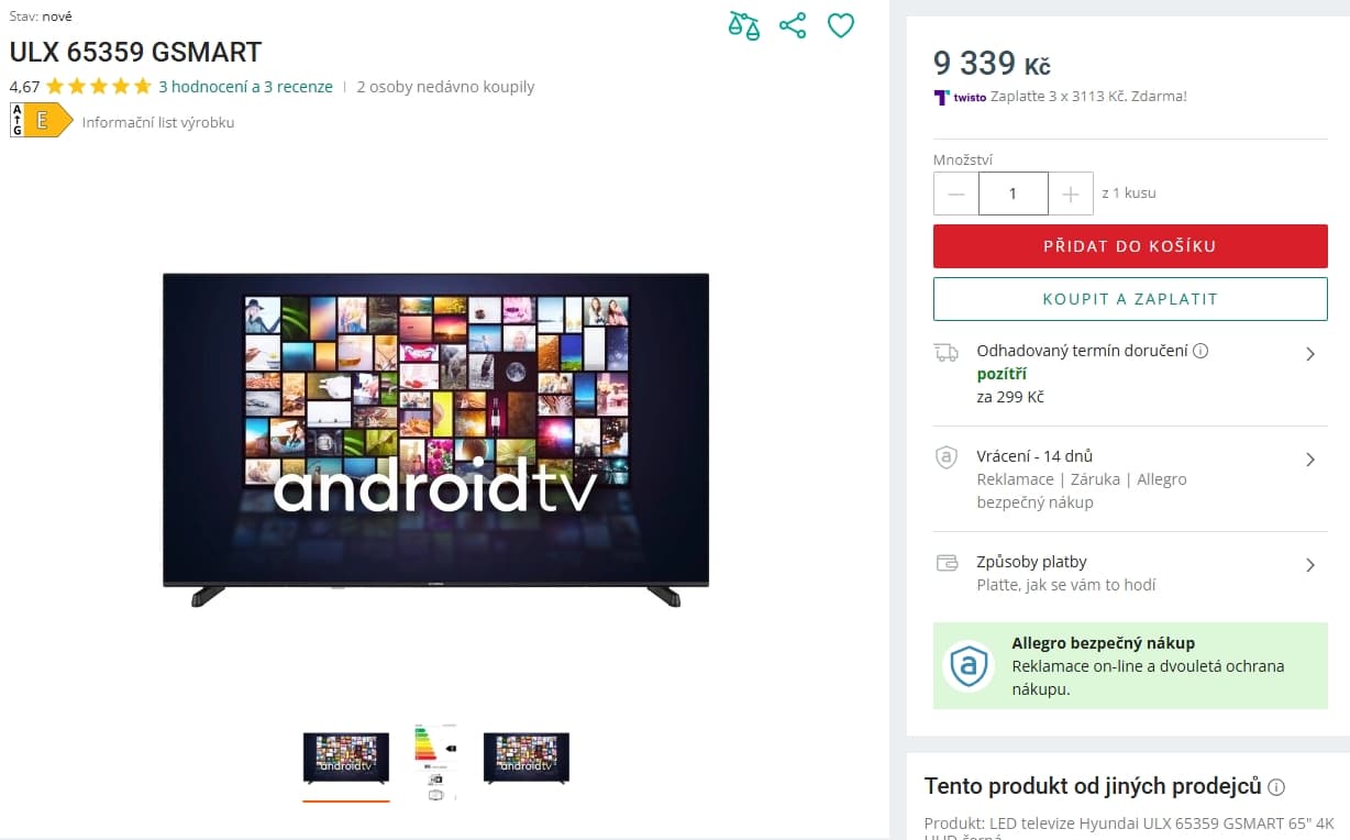 4K Android TV, 164 cm, Hyundai