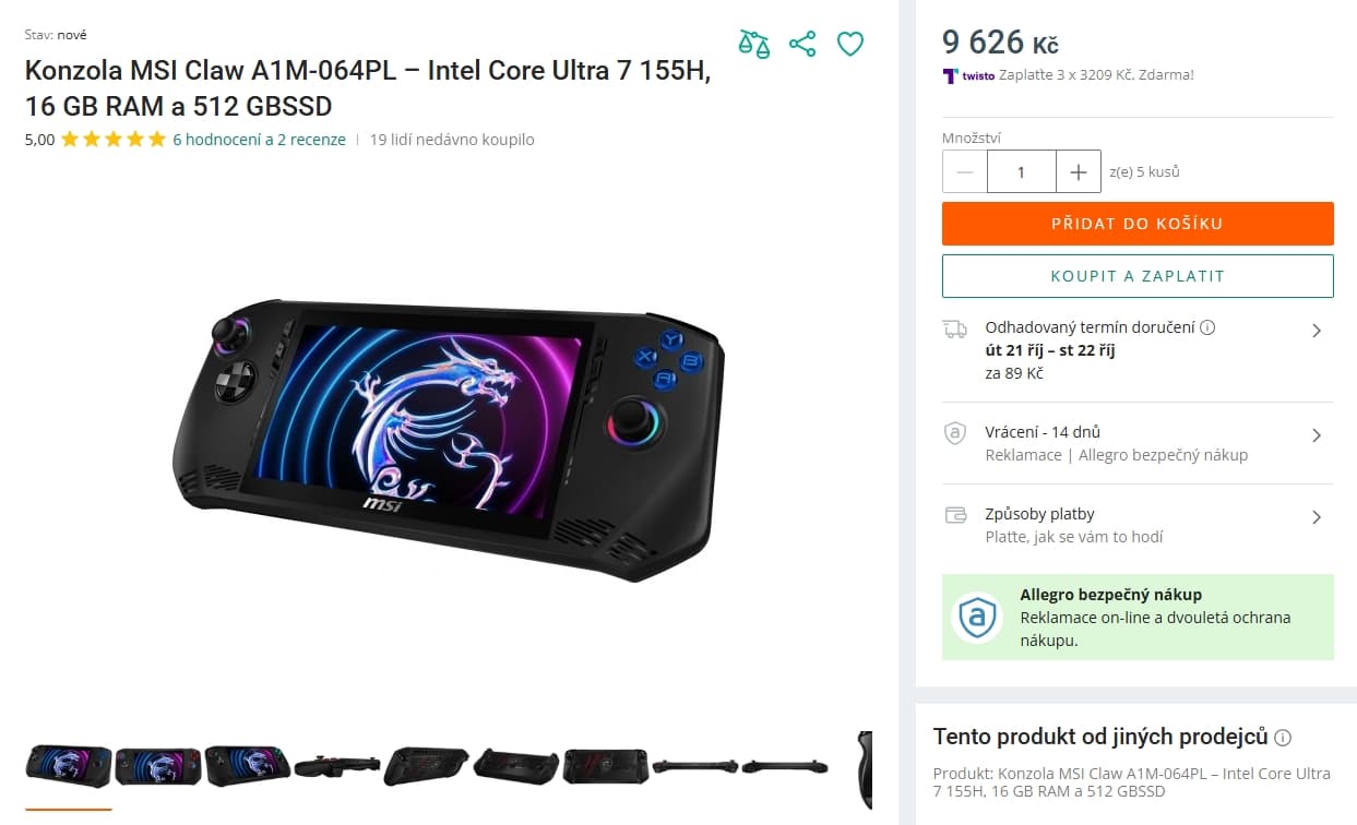 Herní konzole MSI Claw i7 - 4,8GHz, 7", 16GB RAM