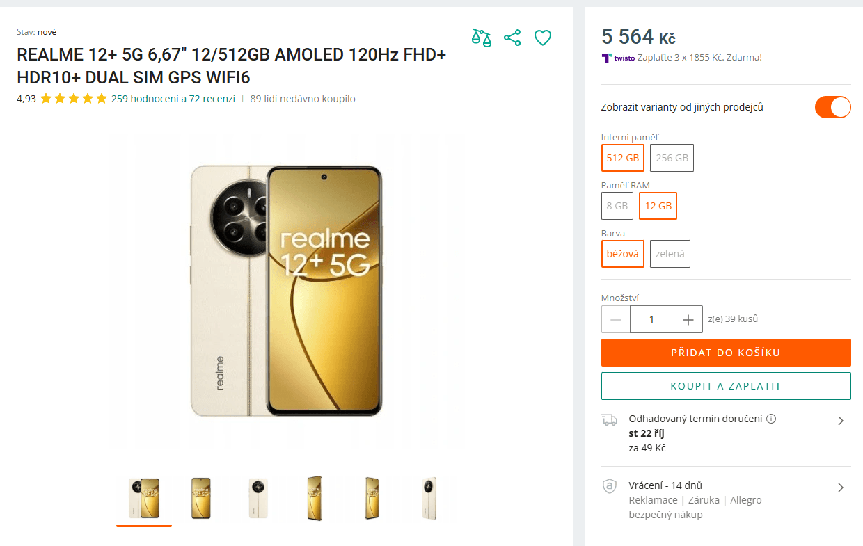 Realme 8x 2,6GHz, 12/512 GB, 6,67"