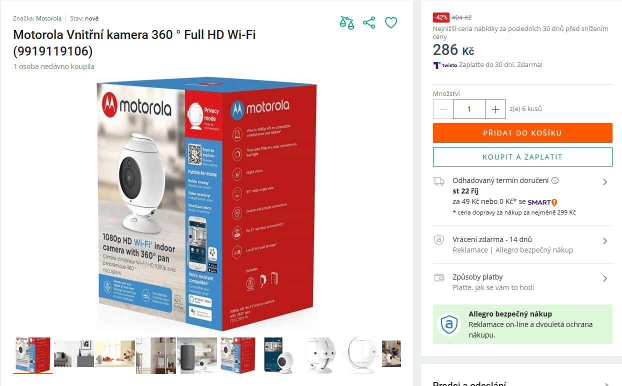 Vnitřní IP kamera Motorola, pohyb, detekce