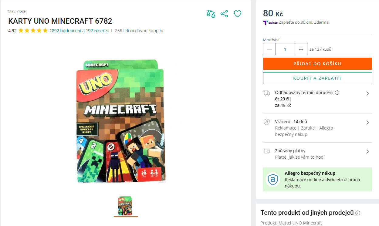 Karetní hra Mattel Uno Minecraft