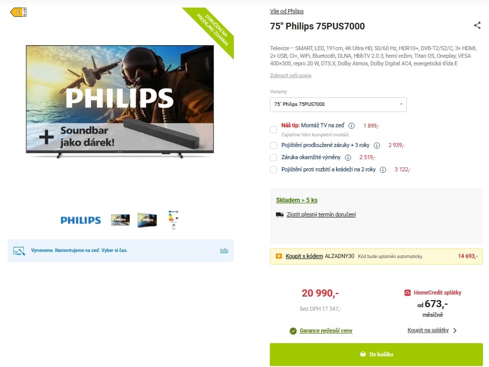 4K Smart TV, Atmos, 191 cm, Philips