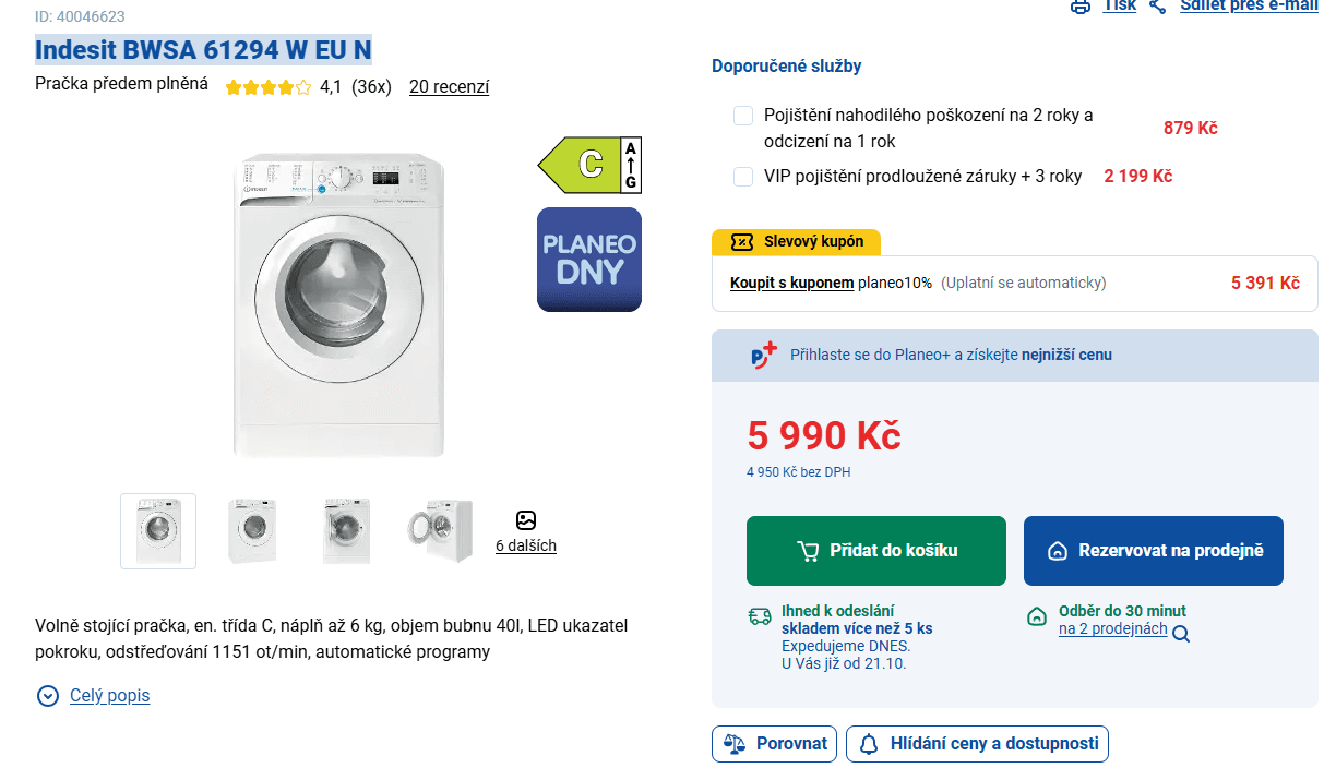 Pračka Indesit 6 kg, 1200 ot., úzká