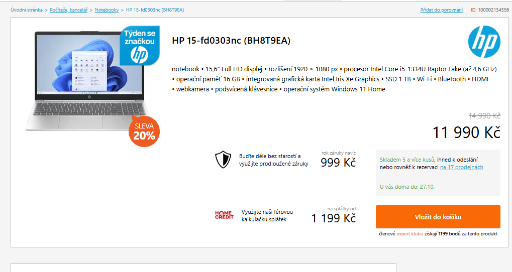 HP i5 4,6 GHz, 16/1000 GB, 15,6"