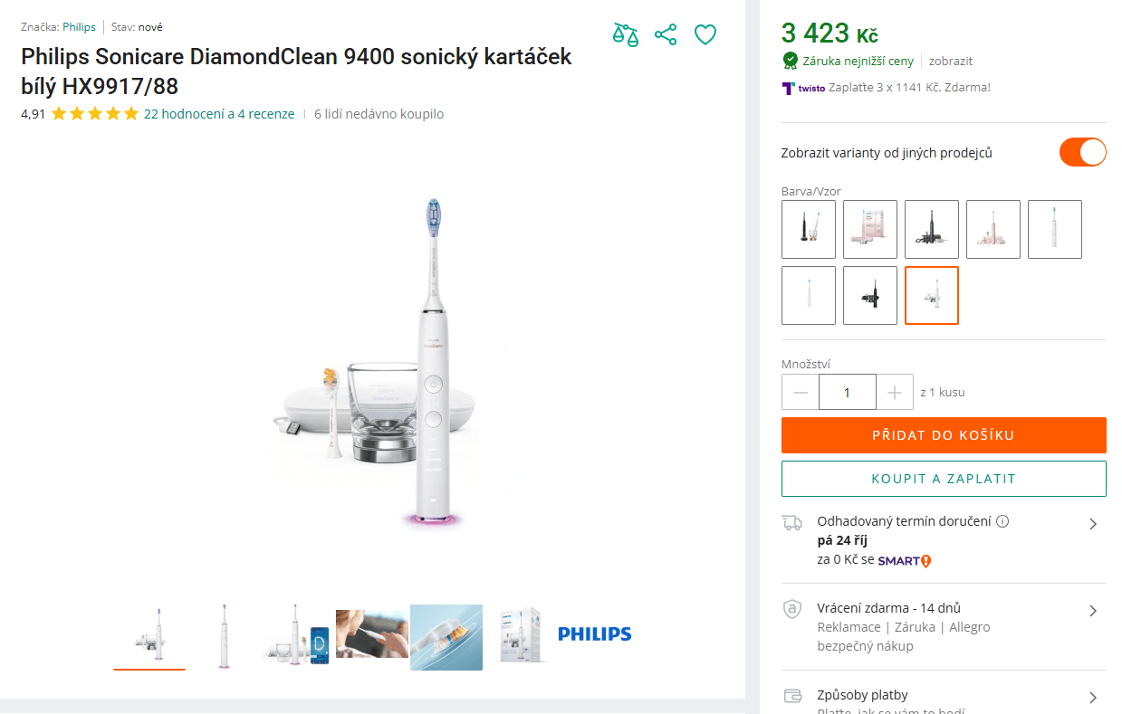 El. kartáček Philips Sonicare, 4 režimy, 62000