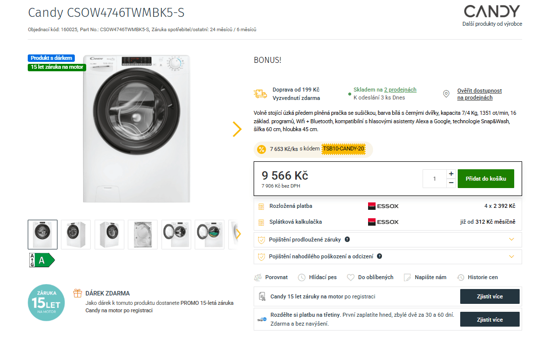 Pračka / Sušička Candy 7/4kg, 1400ot., pára, Wifi