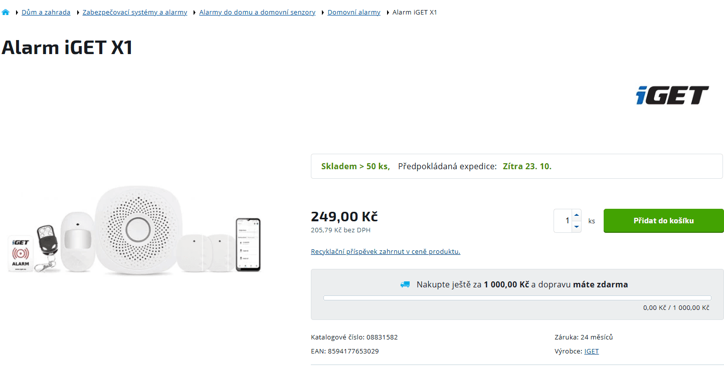 Zabezpečovací systém iGET HOME X1, Wifi