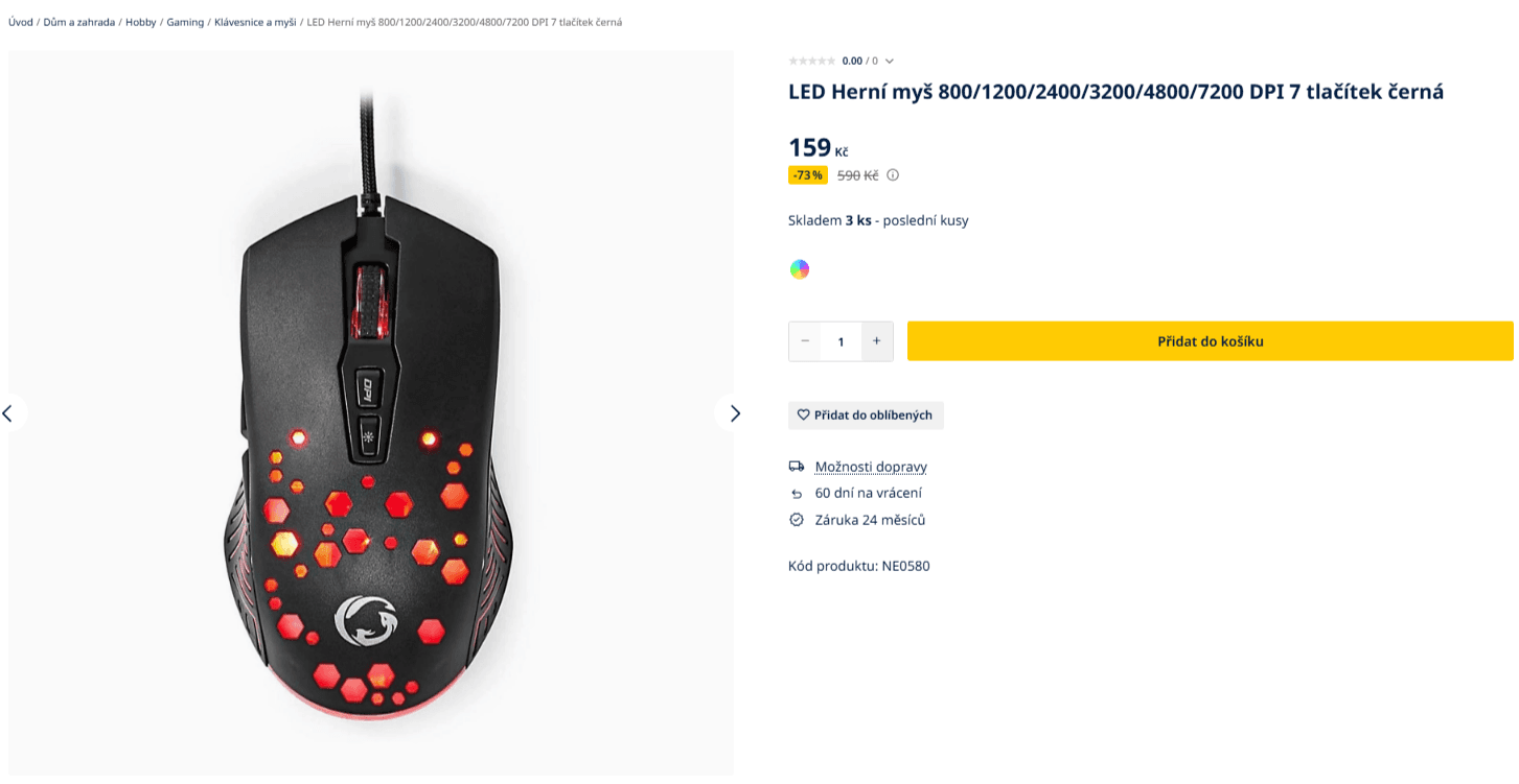 Myš Nedis 7 tlačítek, RGB