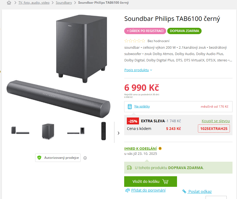 Soundbar Philips 2.1, 200 W, Atmos