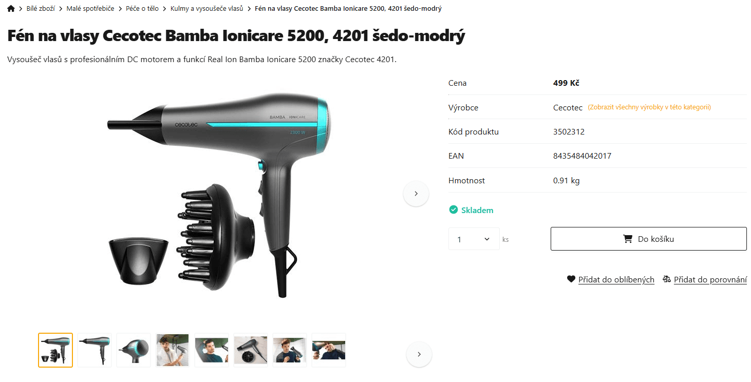 Fén na vlasy – ionizace Cecotec