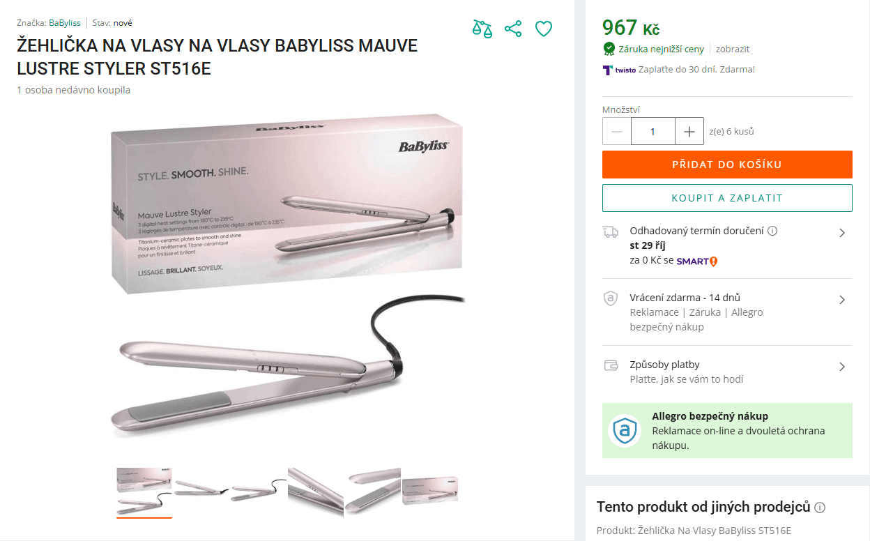 Žehlička na vlasy BaByliss 