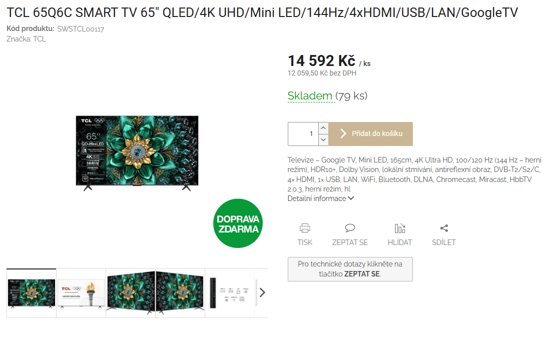 4K Mini LED Google TV, Atmos 40W, 165cm, TCL