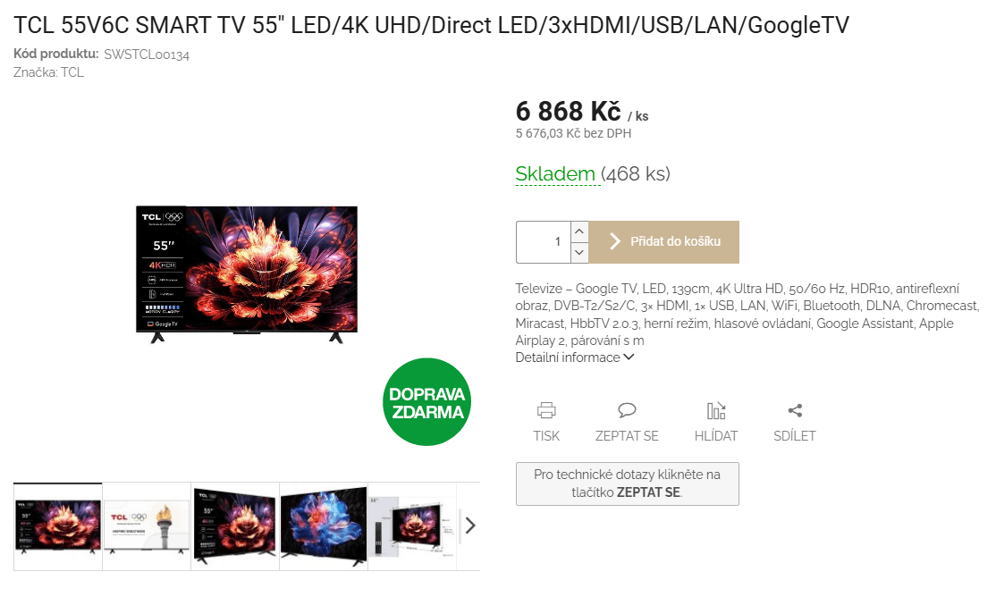4K Google TV, 139 cm - TCL