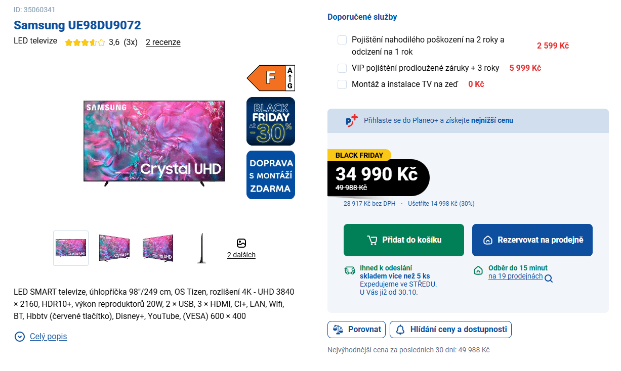 4K Edge LED TV 249 cm, Samsung