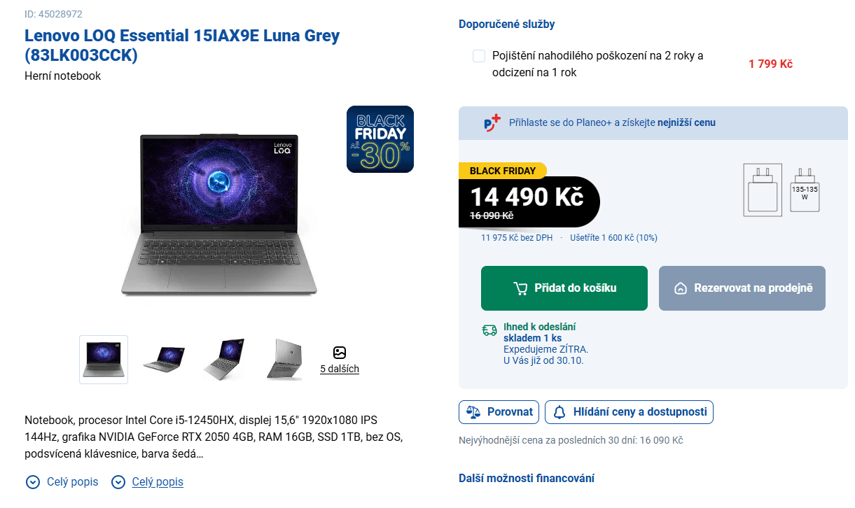 Lenovo i5 4,4GHz, 16/1000, 4GB Nvidia, 15,6"