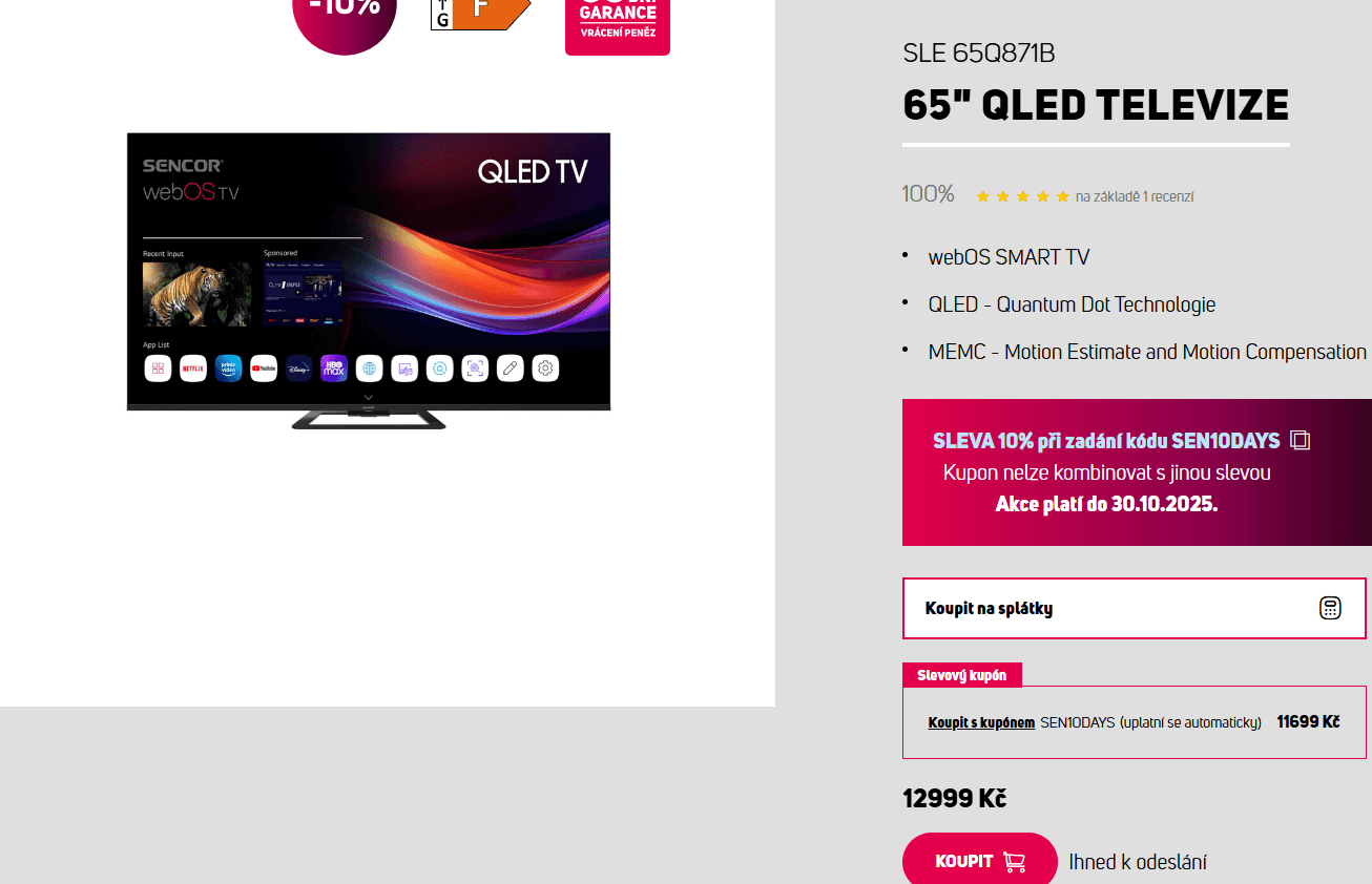 QLED Smart TV 165 cm Sencor