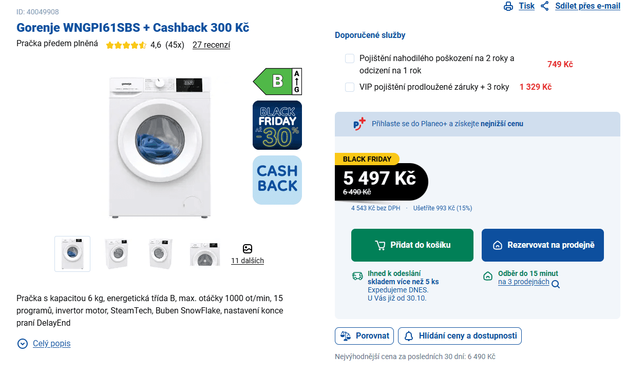 Pračka Gorenje, 1000 ot/min, 6 kg, 15 prog