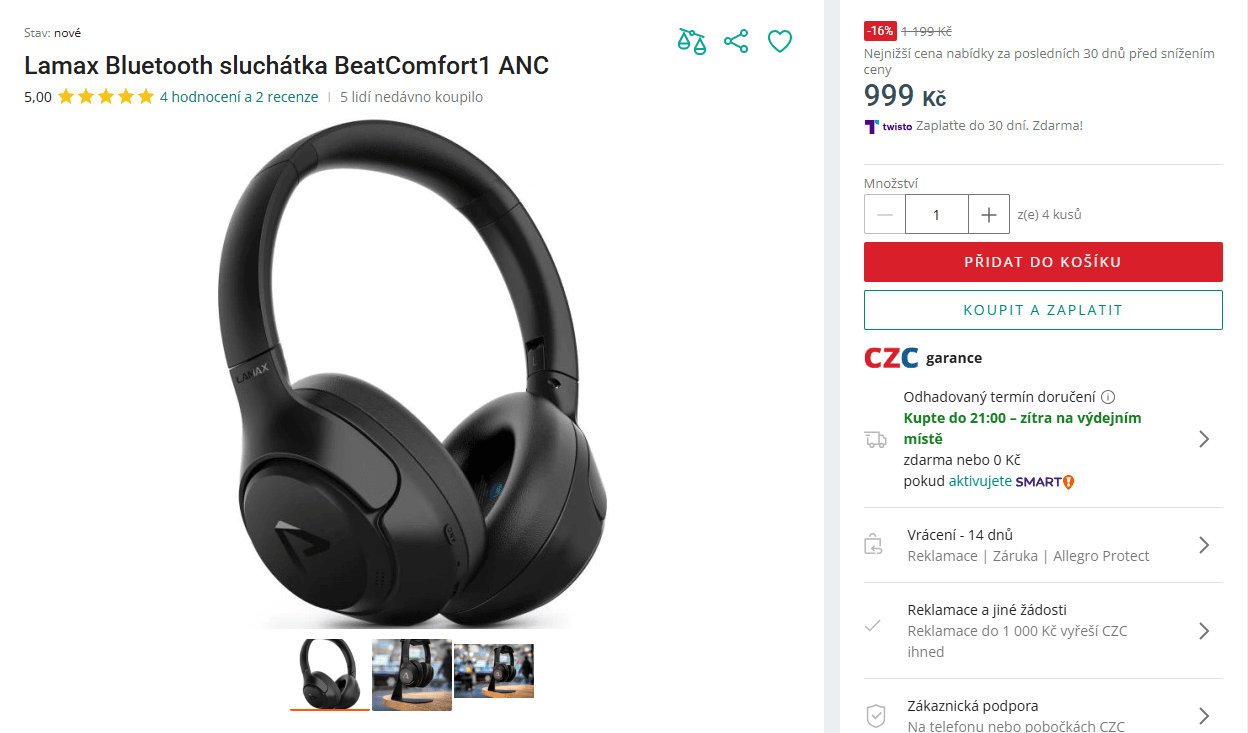 BT sluchátka Lamax ANC, 55 hodin