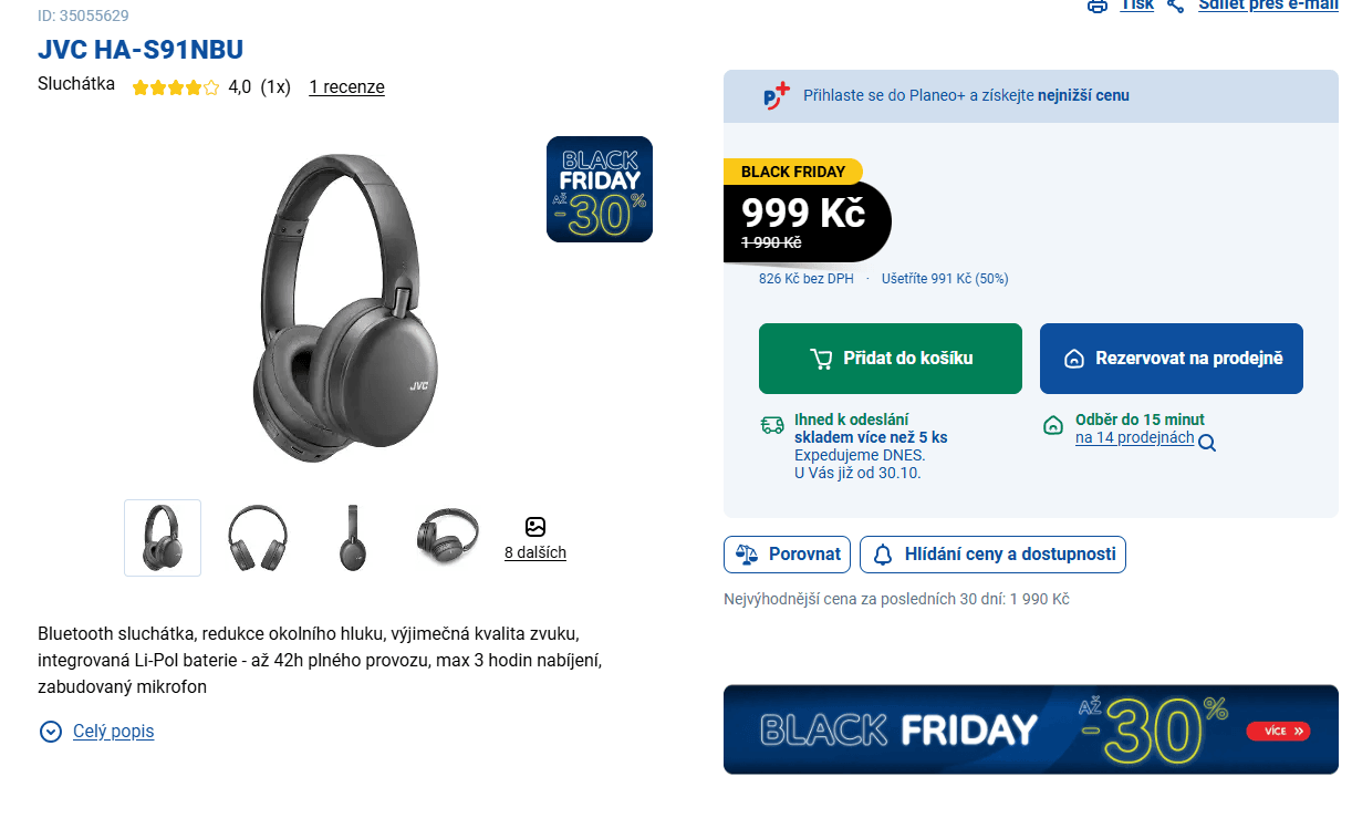 BT sluchátka JVC 42 hod., ANC