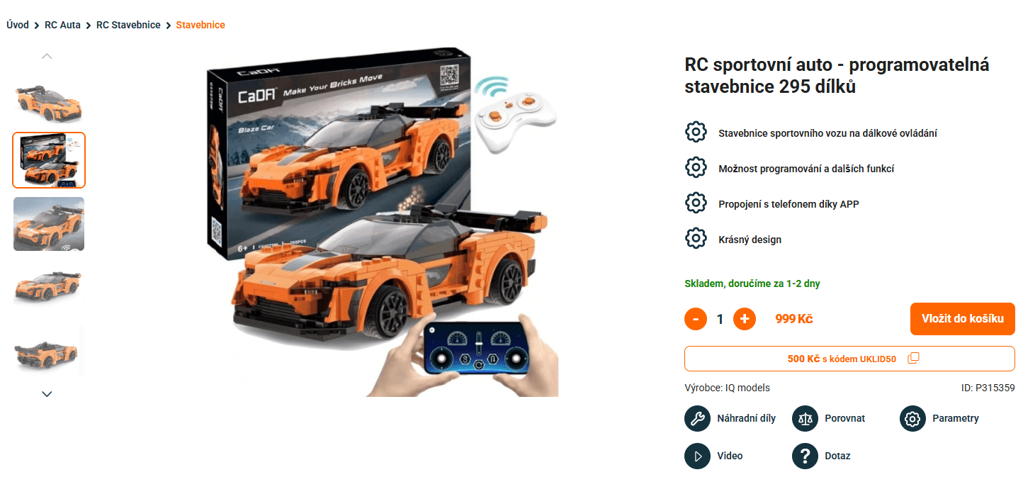 Stavebnice RC auta 295 dílků